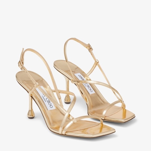Jimmy Choo Etana Metallic Strappy Slingback Heels - Picture 4 of 13